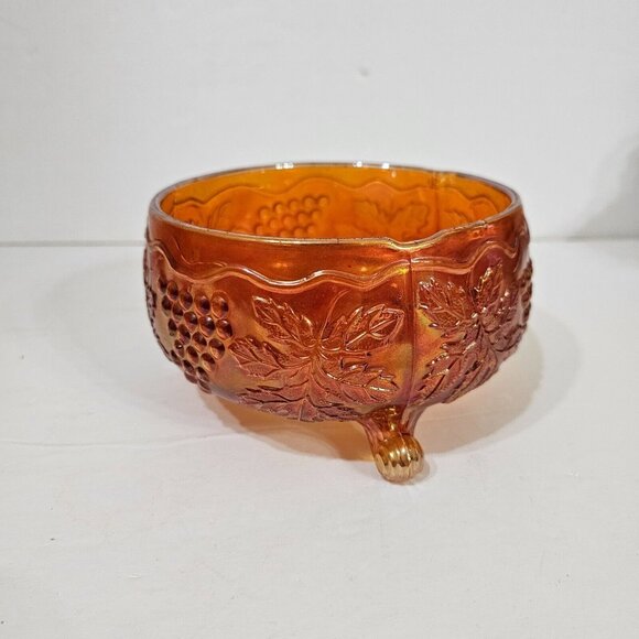 Pink Marigold Carnival Glass Vintage Grape Delight Footed Bowl (Possible Fenton) - Picture 1 of 7